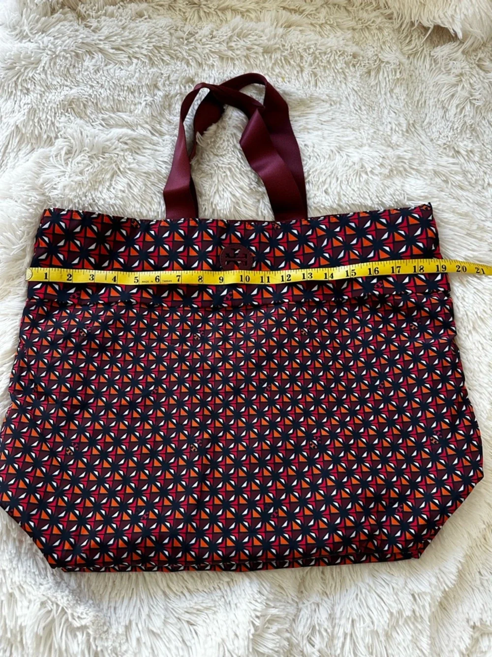 TORY BURCH Burgundy Red Black Printed Nylon Tote Bag Logo Travel Shopper NWT